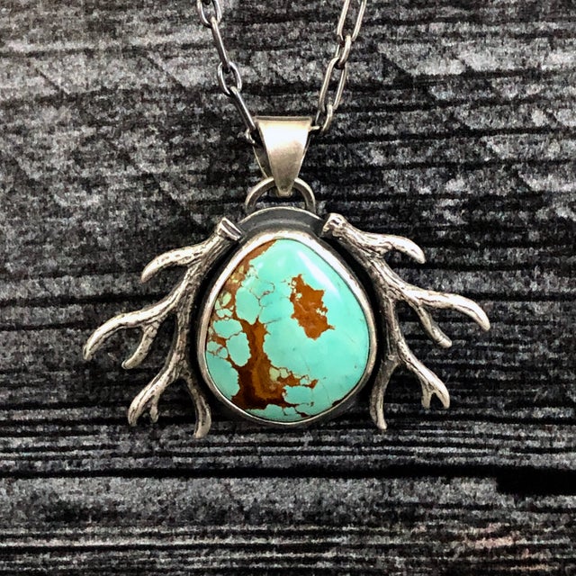 Forest Treasure No. 2 Timberline Turquoise + Antlers statement pendant