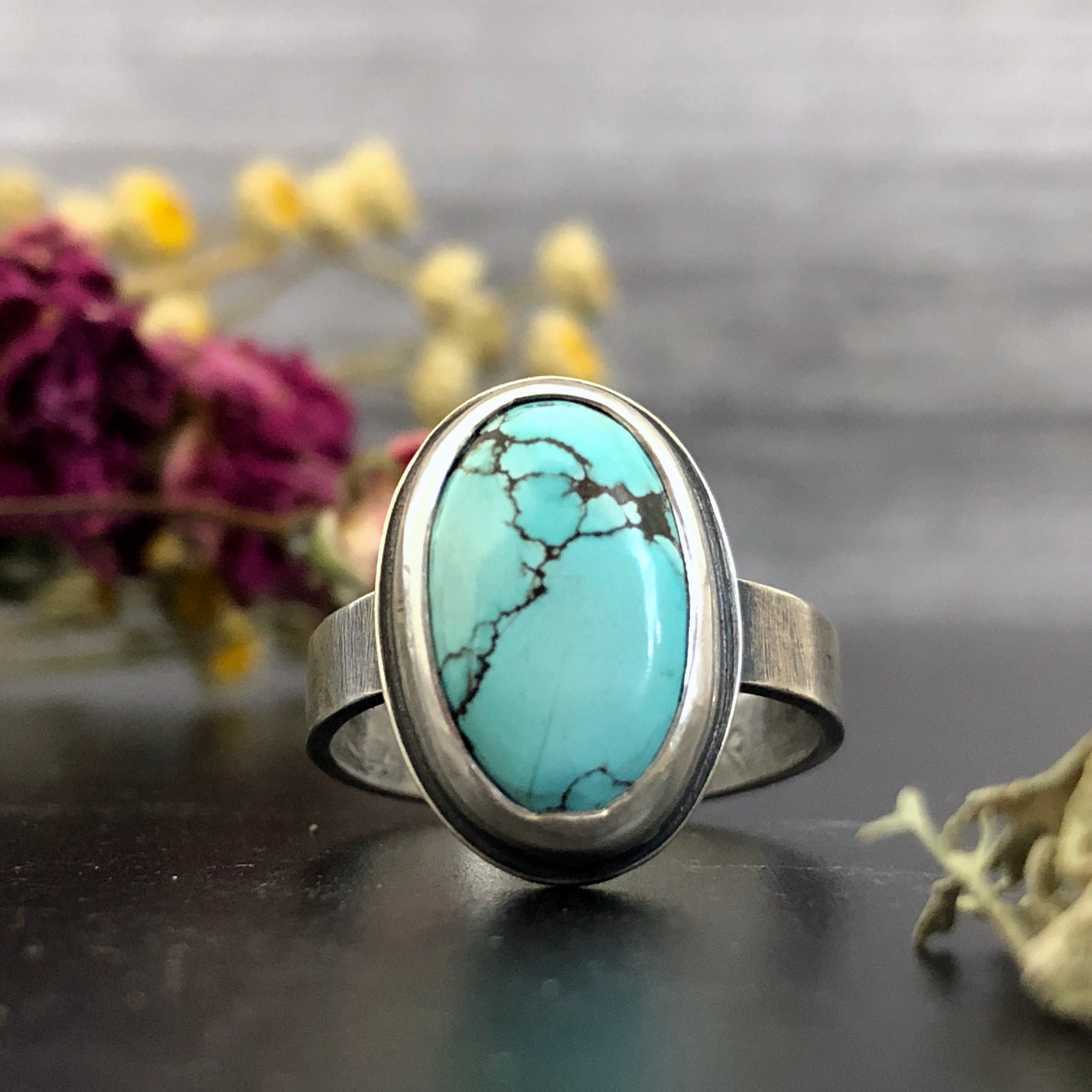 Blue Turquoise and Diamond Engagement Ring Set Kite Lozenge Shape